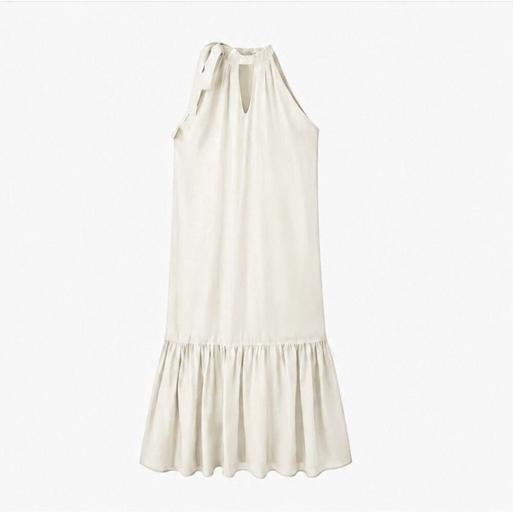 Korean Chic Halter Midi Dress, Sleeveless, Lotus-Leaf Trim, Summer Style, size M